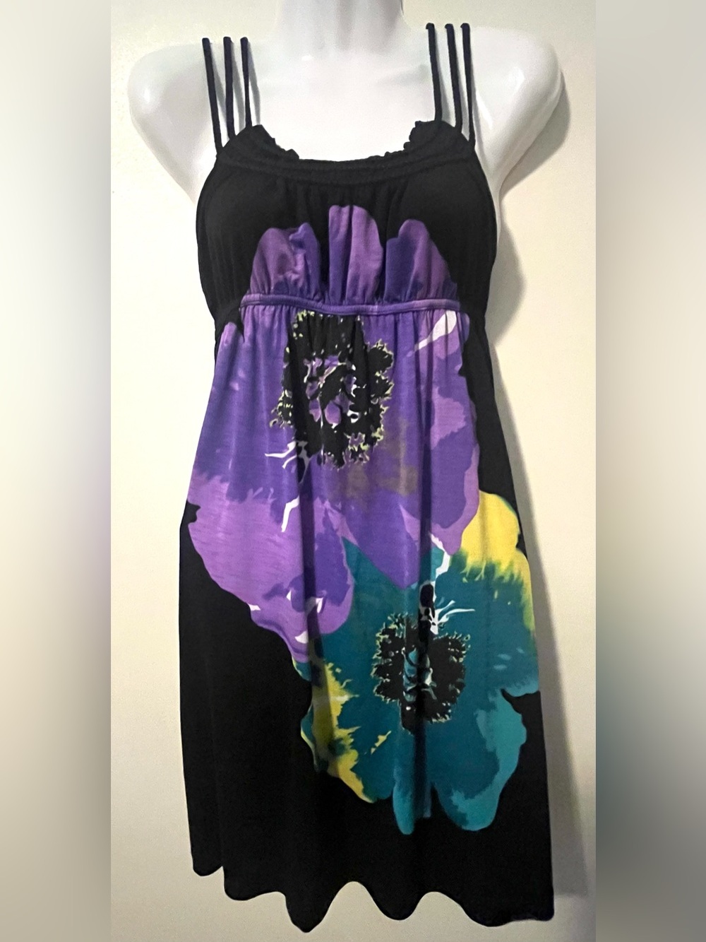 Silver Gear Women’s Black Spaghetti Strap Floral Spandex Dress Size L